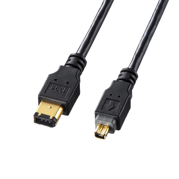 サンワサプライ IEEE1394ケーブル 6pin-4pin 2m ブラック KE-1346-2BK 1個(ご注文単位1個)【直送品】