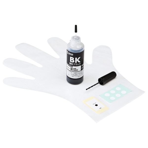サンワサプライ 詰め替えインク キャノン 工具付き 顔料ブラック BC-340用 INK-C340B60S 1個（ご注文単位1個）【直送品】
