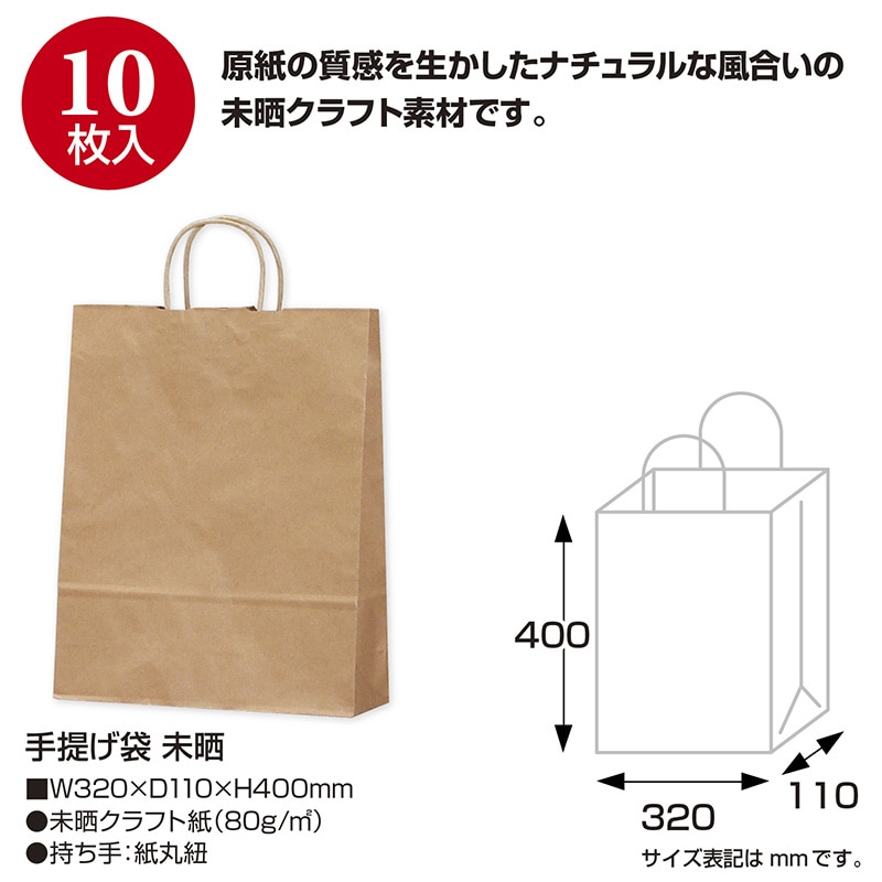 ササガワ 手提げ紙袋 未晒　大　10枚 50-6301 1包（ご注文単位1包）【直送品】
